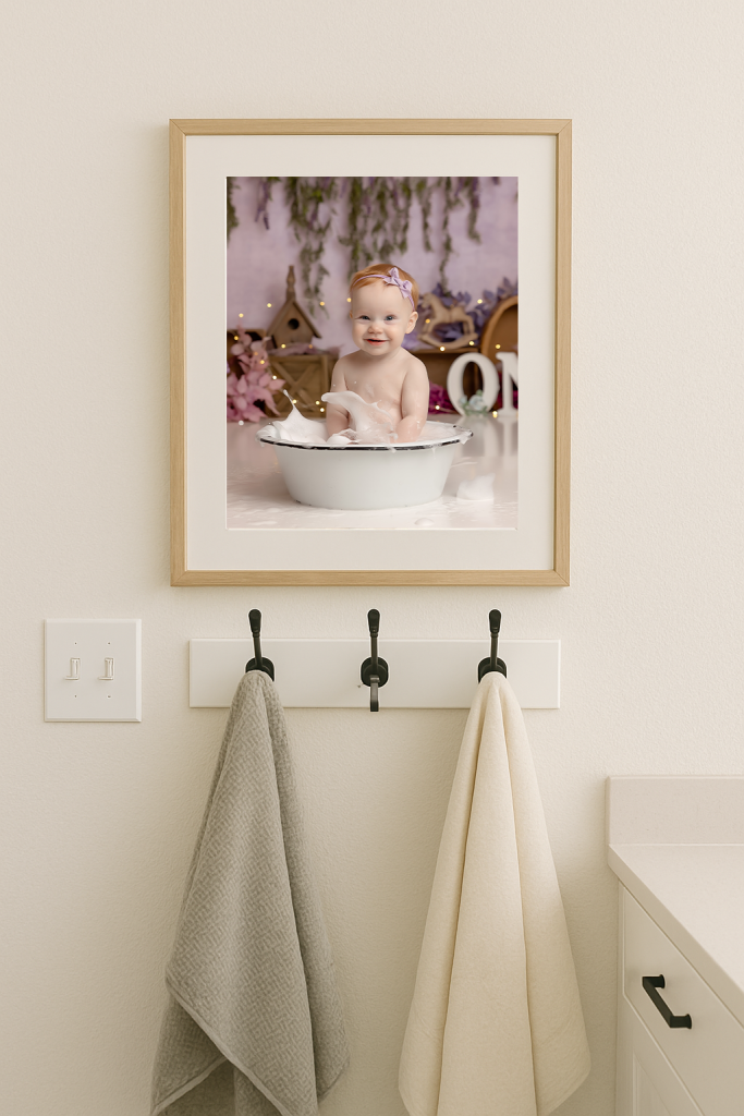 baby photo in washroom