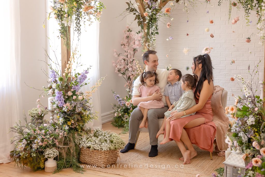 Family photo with fake flowers