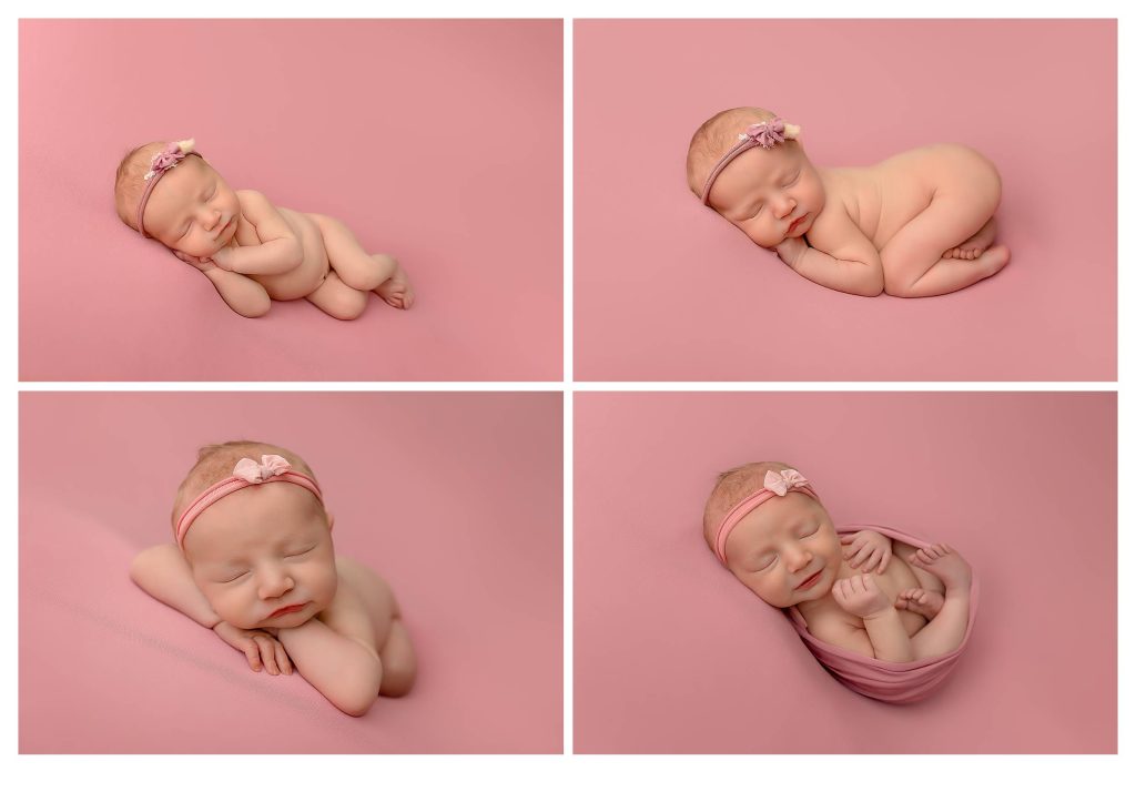 baby girl on pink fabric