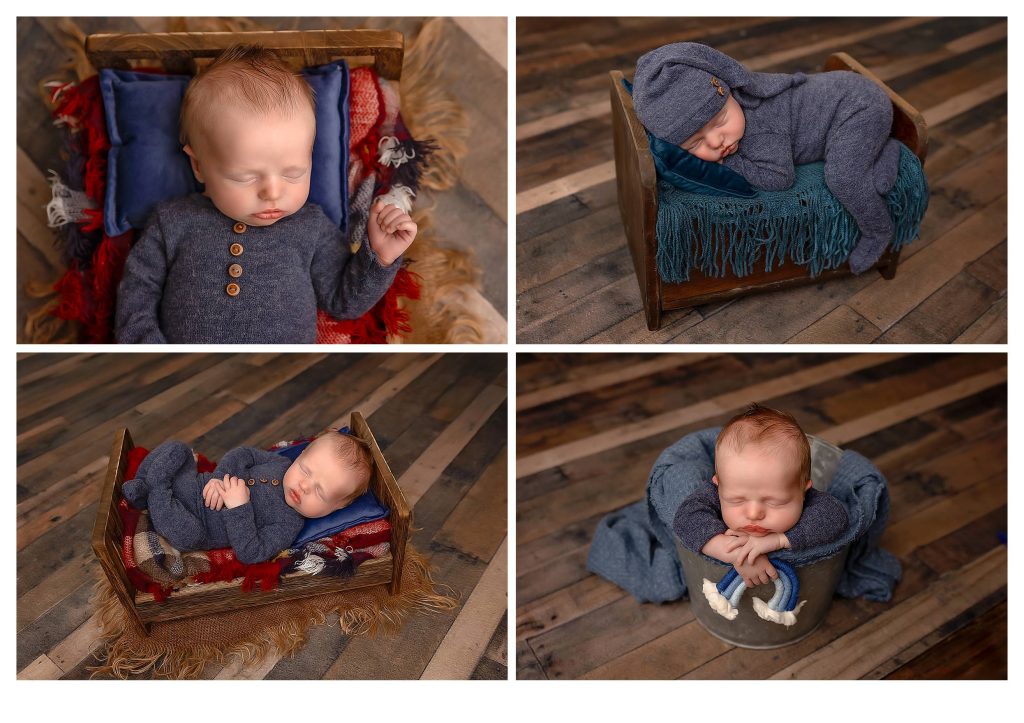 baby boy in baby bed prop