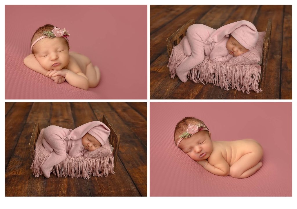 baby girl in baby bed prop
